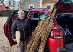 Předání pomlázek maminka pana Hubeného
